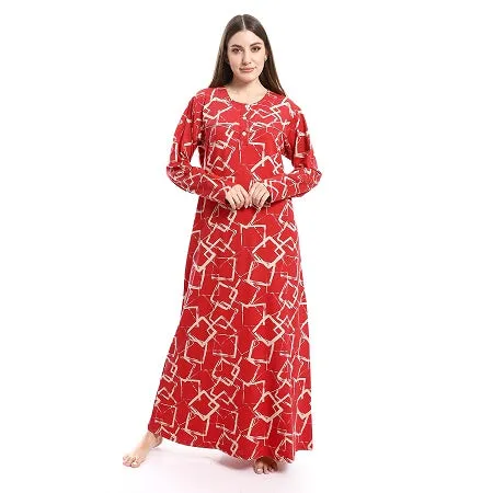 Women's Long - Sleeved Summer Comfort Dress - Red