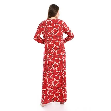 Women's Long - Sleeved Summer Comfort Dress - Red