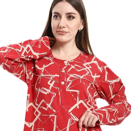 Women's Long - Sleeved Summer Comfort Dress - Red