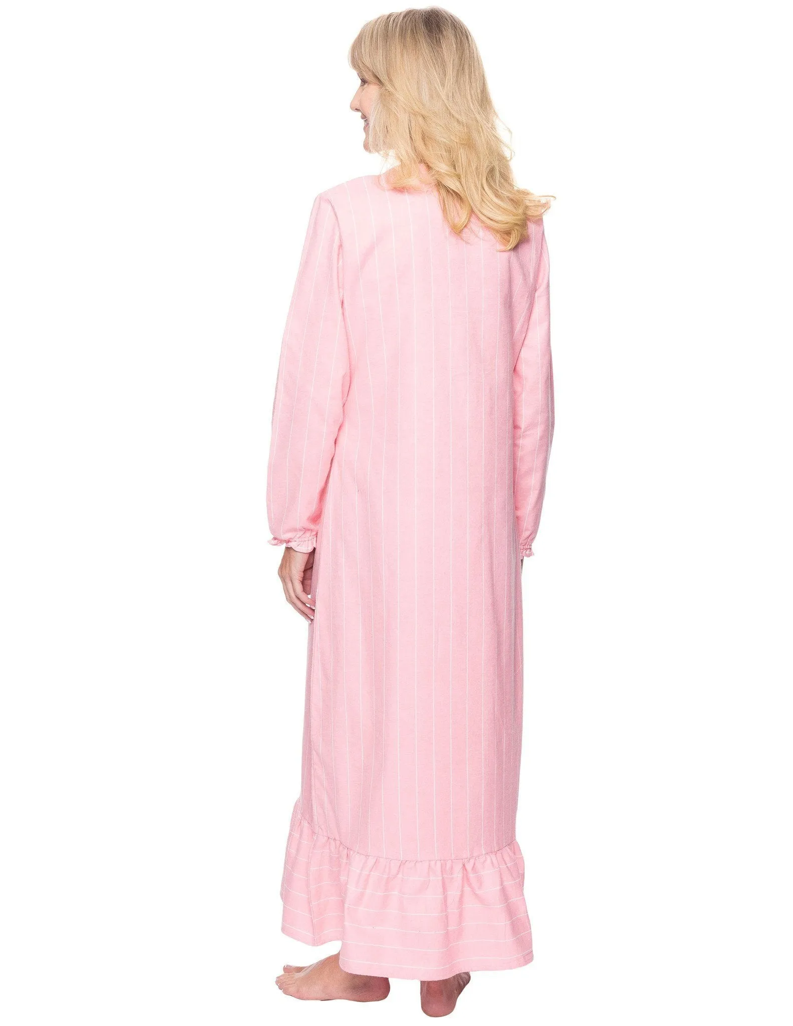 Women's Premium Flannel Long Gown - Stripes Pink