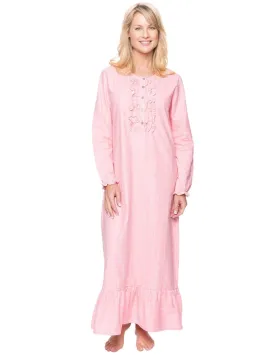 Women's Premium Flannel Long Gown - Stripes Pink