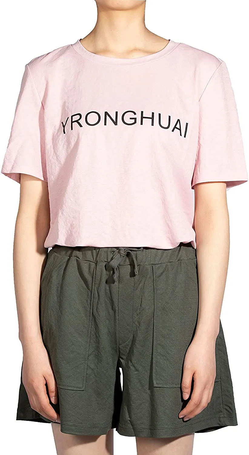 YRONGHUAI Womens T Shirts Short Sleeve Crewneck Loose Casual Shirt, Round Neck Summer Tee Tops Loose Fit Tshirts for Women.